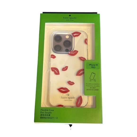 KATE SPADE iPhone 15 Pro Clear flexible phone case Glitter Lip Print NEW - Picture 1 of 4